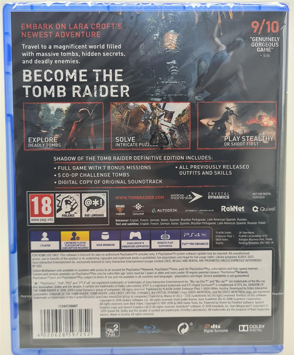 PS4 - Shadow of the Tomb Raider: Definitive Edition PlayStation 4 Brand New Sealed