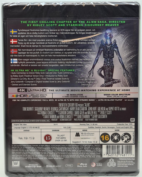 4K Blu-ray - Alien 4K Ultra HD Blu-ray Danish Import English Language New Sealed