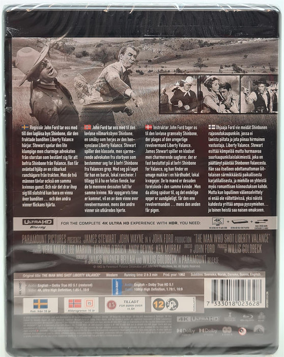 4k Blu-ray - The Man Who Shot Liberty Valance 4K Ultra HD Blu-ray Danish Import English Language New Sealed