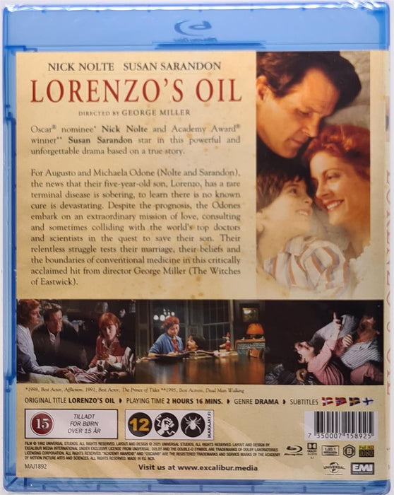 Blu-ray -  Lorenzo's Oil (Danish Import) English Language
