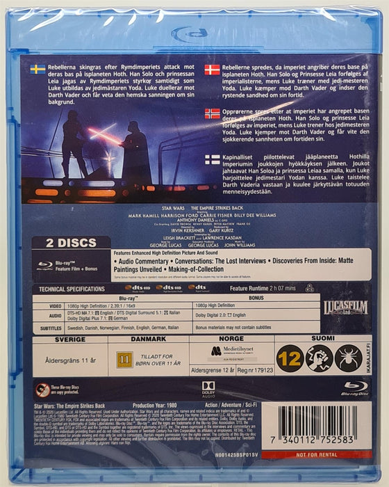Blu-ray - Star Wars Episode V 5 The Empire Strikes Back  (Nordic Import) English Language