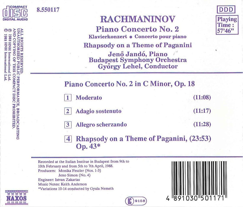 CD - Rachmaninov Piano Concerto No 2 & Rhapsody on a Theme of Paganini NEW