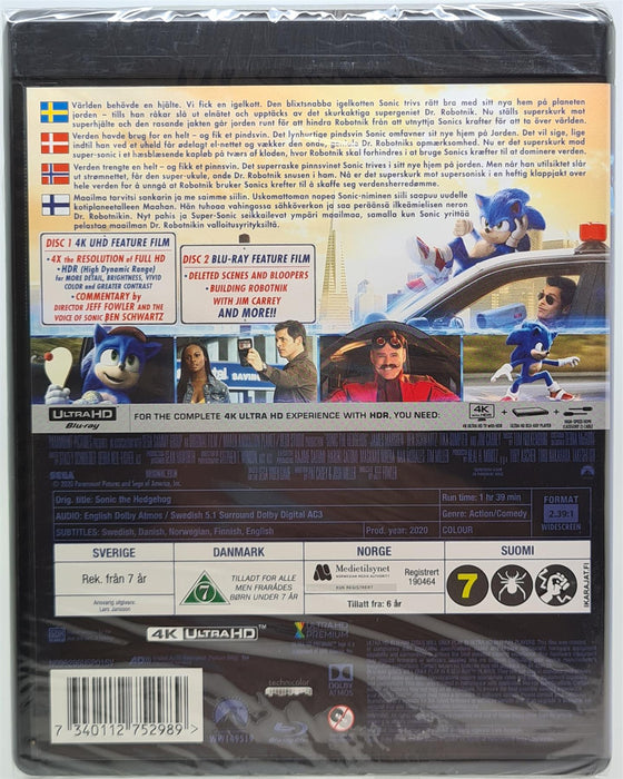 Blu-ray - Sonic the Hedgehog 4K Ultra HD (Nordic Import) English Language