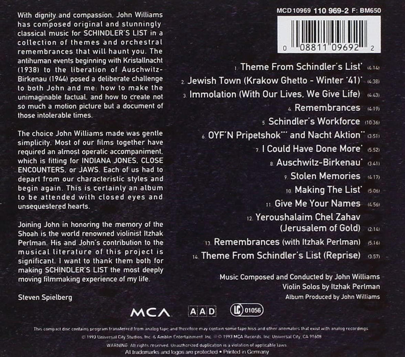 CD - Schindler's List OST Original Soundtrack CD John Williams